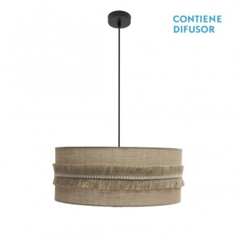 Distribuidor - Lâmpadas Diversas | Colgantes Rustica | COLGANTE KALA 3XE27 NEGRO/SACO REGX60X60 CM CON FLECOS Ref: 186796009